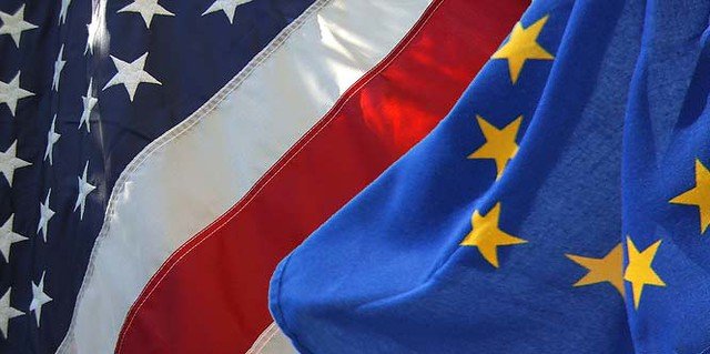 USA and European Union flags